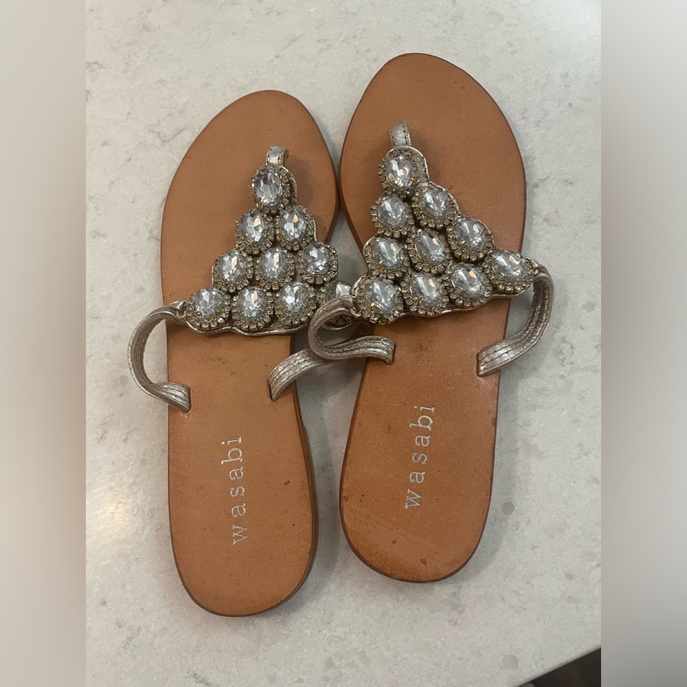 Jeweled Leather Thong Sandals